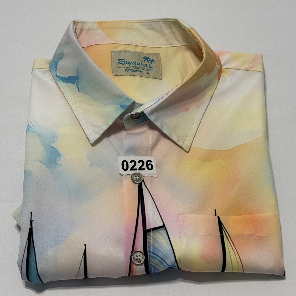 Royaura Men's Hawaiian Short Sleeve Medium Multi Color Sail Boat Print Shirt - Picture 9 of 14